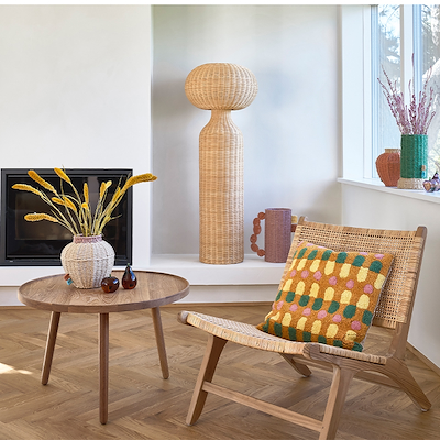 Villa Collection Styles pude rosa/grøn/brun/gul 45 x 45 cm