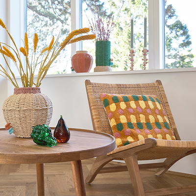 Villa Collection Styles pude rosa/grøn/brun/gul 45 x 45 cm