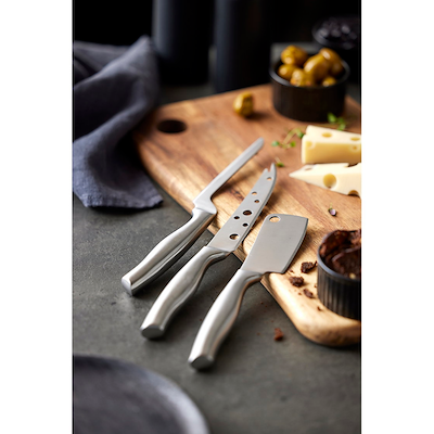 Holm ostebræt med 3 knive rustfrit stål