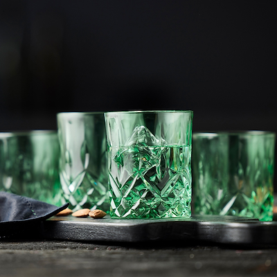 Lyngby Glas Sorrento whiskyglas grøn 4 stk 32 cl