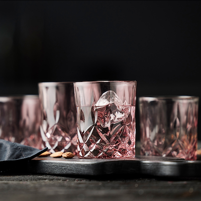 Lyngby Glas Sorrento whiskyglas pink 4 stk 32 cl