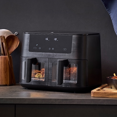 Holm dobbelt airfryer 9 liter mat sort 2800 watt