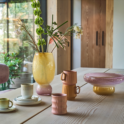 Villa Collection Styles skål rosa/gul glas 30 x 13 cm