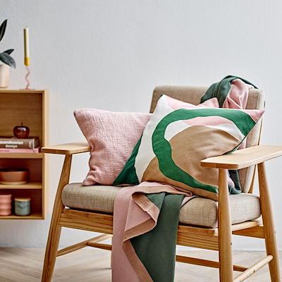 Södahl Impression plaid bomuld grøn/rosa 130x170 cm