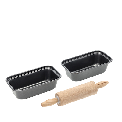 Blomsterbergs minibrødformssæt med kagerulle 3 dele