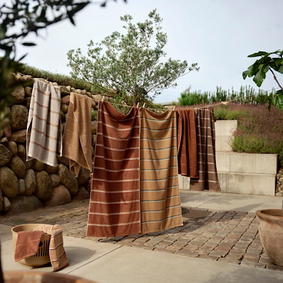 Zone Sauna håndklæde sand/blå/grøn 70x140 cm