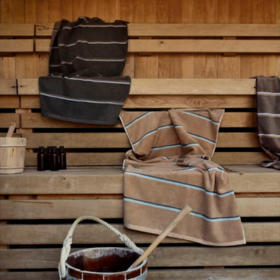 Zone Sauna håndklæde sand/blå/grøn 70x140 cm