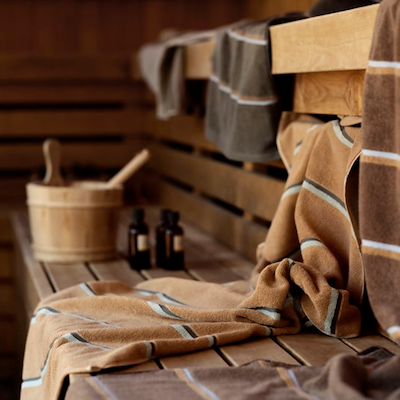 Zone Sauna håndklæde sand/blå/grøn 70x140 cm