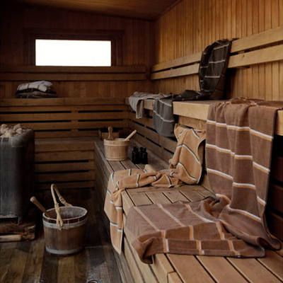 Zone Sauna håndklæde sort/blå/sand 50x100 cm