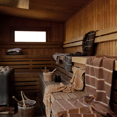 Zone Sauna håndklæde sort/blå/sand 70x140 cm