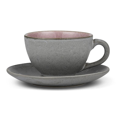 Bitz kop med underkop grå/lyserød 24 cl