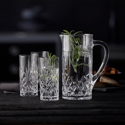 Lyngby Glas Melodia kande 1,2 liter med 6 glas 36 cl