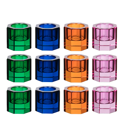 Lyngby glas fyrfadsstager i farver 12 stk