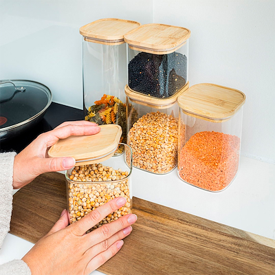 Olsen Home opbevaringsbøtter med bambus låg 5 stk