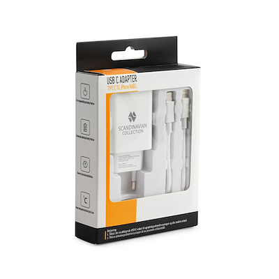 Combo pack Adapter USB C + 1 meter nylon kabel: USB C til iphone
