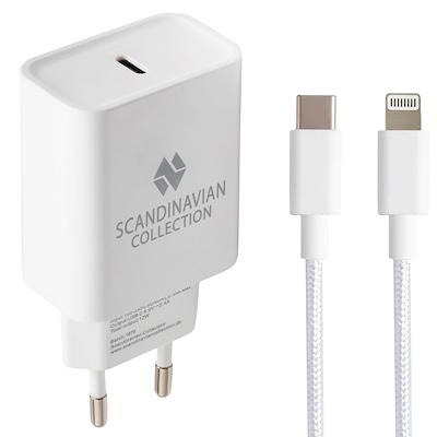 Combo pack Adapter USB C + 1 meter nylon kabel: USB C til iphone