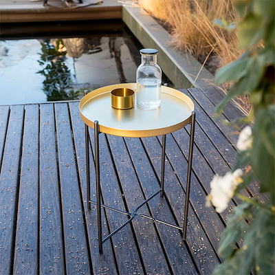 Bakkebord i guld Ø35 cm H47 cm