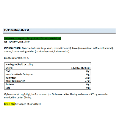 Slush ice sirup cola/citron inkl. pant 1 liter