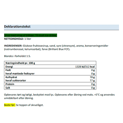 Slush ice sirup blåbær inkl. pant 1 liter