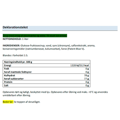 Slush ice sirup æble inkl. pant 1 liter