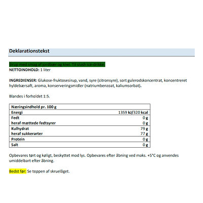 Slush ice sirup jordbær/kiwi inkl. pant 1 liter