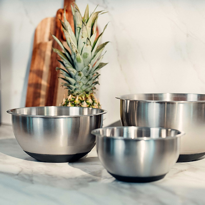 Sobczyk røreskålesæt med låg og silikonebund 3 stk. rustfrit stål