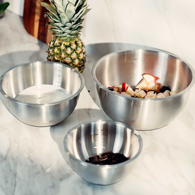 Sobczyk røreskålesæt med låg og silikonebund 3 stk. rustfrit stål