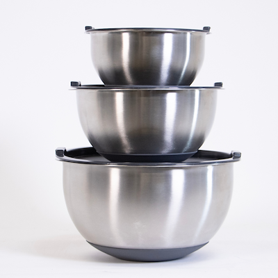 Sobczyk røreskålesæt med låg og silikonebund 3 stk. rustfrit stål