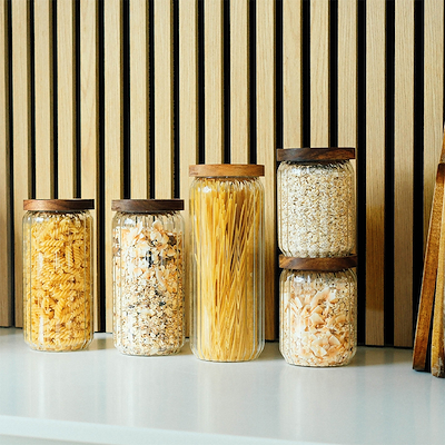 Sobczyk opbevaringsbøtter i glas med trælåg - 5 pak