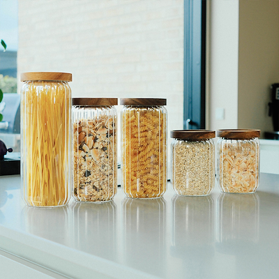Sobczyk opbevaringsbøtter i glas med trælåg - 5 pak