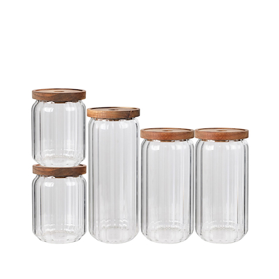 Sobczyk opbevaringsbøtter i glas med trælåg - 5 pak