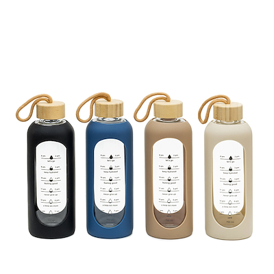 Motivations drikkeflaske glas/silikone 750 ml - assorterede farver