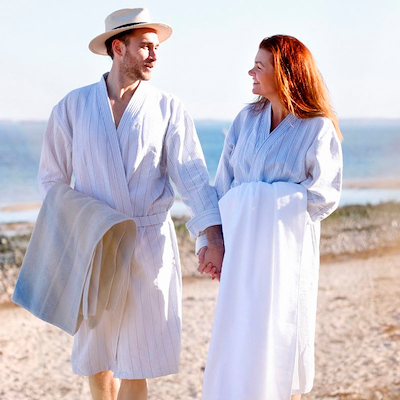 Home by Ilse Jacobsen badekåbe pudderblå stribet S/M