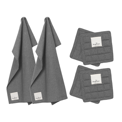 By Mogensen tekstilsæt viskestykker og grydelapper grå