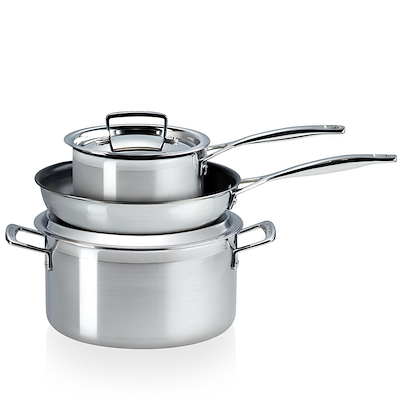Le Creuset 3 dele 3-ply gryde- og pandesæt rustfrit stål