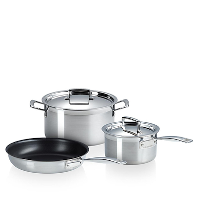 Le Creuset 3 dele 3-ply gryde- og pandesæt rustfrit stål