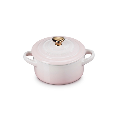 Le Creuset Signature stentøj minigryde med hjerteformet knop 10cm Shell Pink