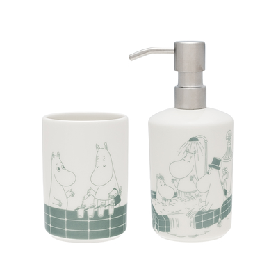 Moomin Arabia sæbedispenser & tandbørsteholder hvid
