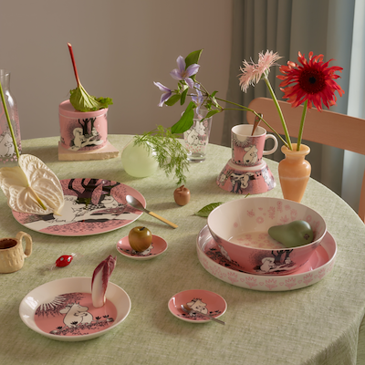 Moomin Arabia Kærlighed 30 års jubilæums serveringsfad lyserød Ø30 cm