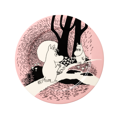 Moomin Arabia Kærlighed 30 års jubilæums serveringsfad lyserød Ø30 cm