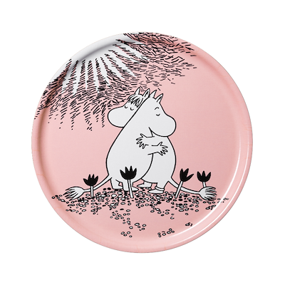 Moomin Arabia Kærlighed 30 års jubilæums serveringsbakke lyserød Ø 35 cm