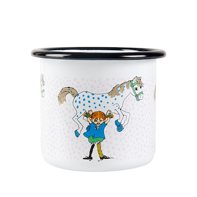 Muurla Pippi/hest emaljekrus hvid 25 cl