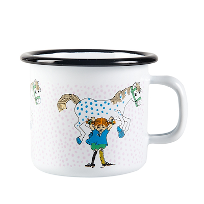 Muurla Pippi/hest emaljekrus hvid 25 cl