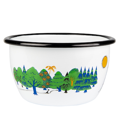Mumi by Muurla Mumidalen hvid/grøn emaljeskål 60 cl