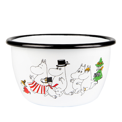Mumi by Muurla Mumidalen hvid/grøn emaljeskål 60 cl