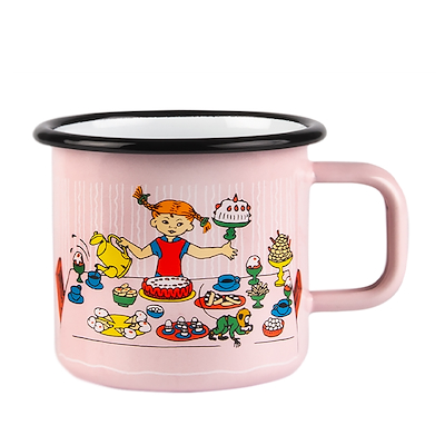 Muurla Pippis Fødselsdag emaljekrus lyserød 37 cl