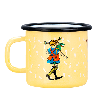 Muurla Pippi Langstrømpe Fodspor emaljekrus gul 25 cl