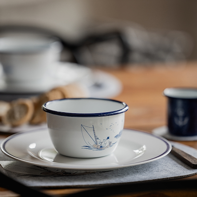 Mumi by Muurla søfolk emaljeskål hvid/blå 60 cl