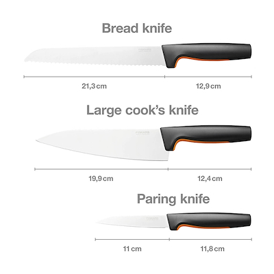 Fiskars Function Form startersæt - kokkenkniv, brødkniv & skrællekniv