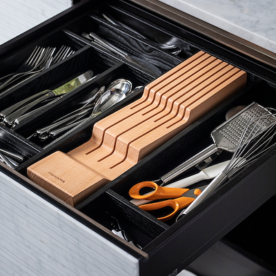Fiskars All Steel knivholder til skuffe i træ